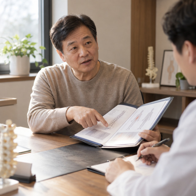 수술 기록을 보며 상담하는 모습