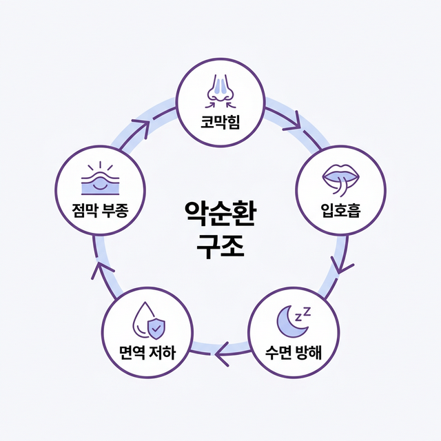 만성 비염 루프 - 코막힘이 반복되는 5단계 악순환 구조