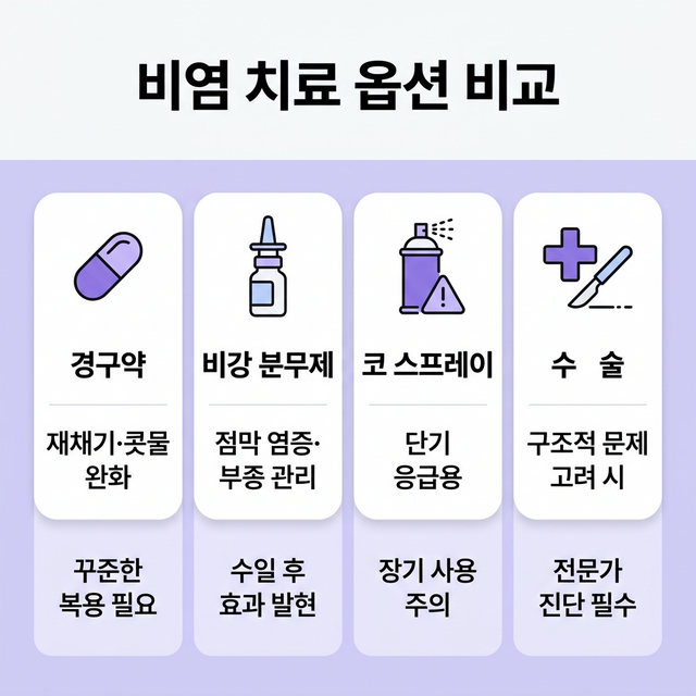 비염 치료 옵션 역할 비교 - 경구약·비강분무제·코스프레이·수술의 역할과 주의사항
